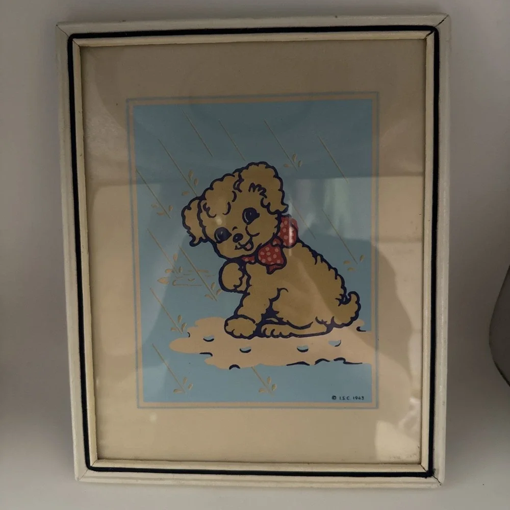 Vintage 1943 Glow In The Dark Puppy Magic Picture Nursery Wall Art Original Fram